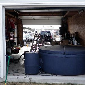 2 garage doors, 1 hot tub.