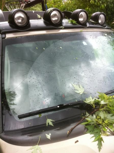 Windshield after hail storm.