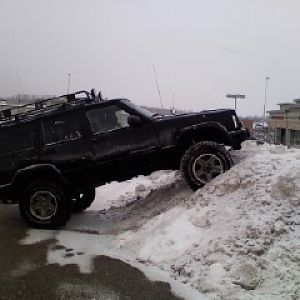 The jeep playing in the snow!
