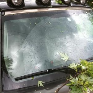 Windshield after hail storm.