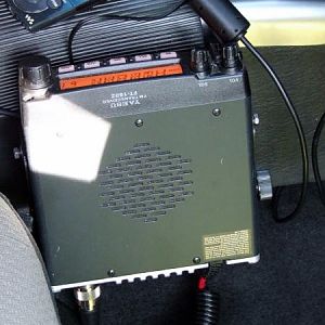 Yaesu FT-1802M mounted on the side of the console