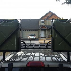 Home built Jerry can mounts on rack and new home built (Phase 1) roof rails.