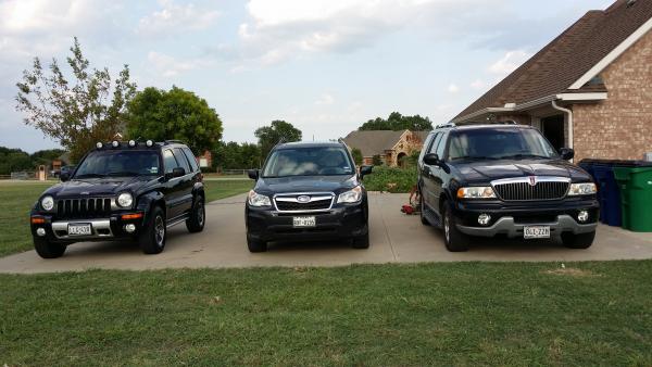 2004 Jeep Liberty Renegade, 2014 Subaru Forester, 2000 Lincoln Navigator... 4runner and Bmw not pictured