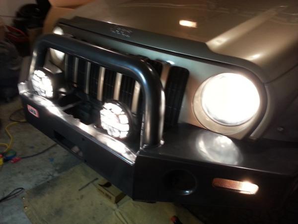 After bumper installation KC fog lights, driving and signal lights test.