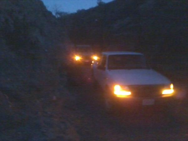 Getting dark and very narrow. I am in the back. I figured if the Ranger can do it than the Lil' Mule (Jeep) could no problem