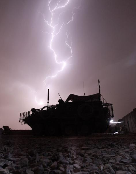 My actual truck in afghanistan.  Photographer was trying to get lightning behind the stryker.  He got a little more than he bargained for.  Yes it is