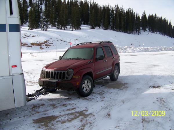 My poor dirty Liberty, got a lot of road grime on it from the motorhome coming up the mountain, this is at Monarch Pass in Colorado.