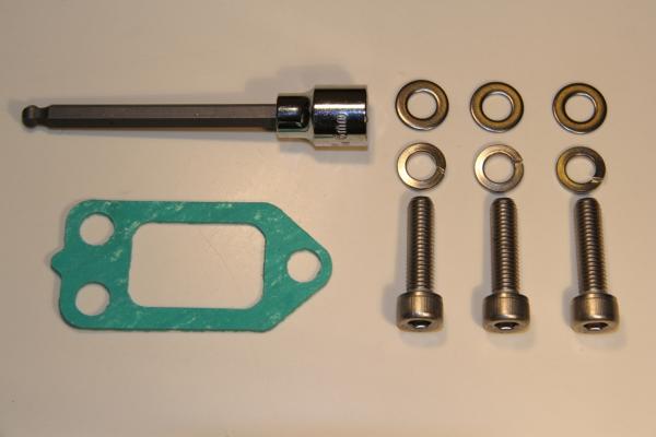 PHOTO OF HARDWARE, TOOL AND GASKET INCLUDED WITH THE SALE OF EACH THERMOSTAT ASSEMBLY