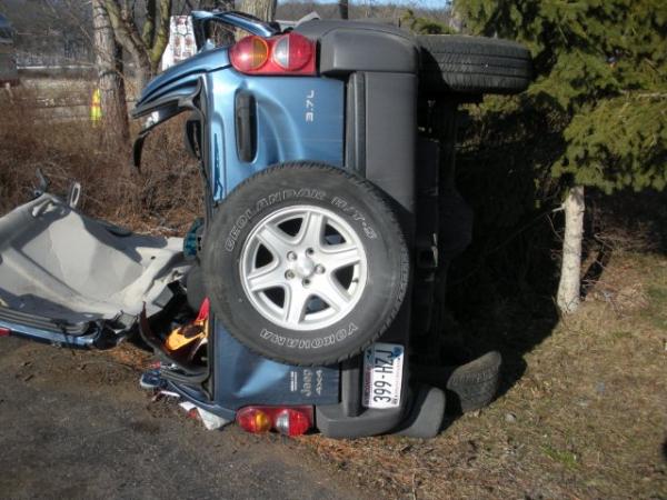 This Wisconsin woman was extricated after losing control on the shoulder of the road and flipping onto her side