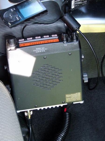 Yaesu FT-1802M mounted on the side of the console